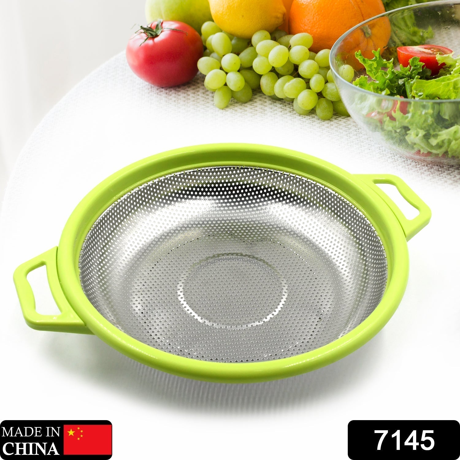 7145 Stainless Steel Colander with Handle, Large Metal Green Strainer for Pasta, Spaghetti, Berry, Veggies, Fruits, Kitchen Food Colander, Dishwasher Safe DeoDap 7145 Stainless Steel Colander with Handle, Large Metal Green Strainer for Pasta, Spaghetti, Berry, Veggies, Fruits, Kitchen Food Colander, Dishwasher Safe DeoDap